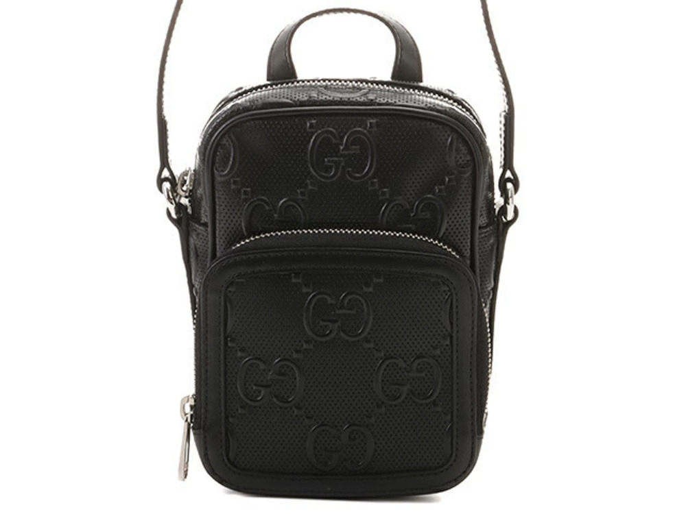 Gucci GG Embossed Shoulder Bag Black Calfskin T
